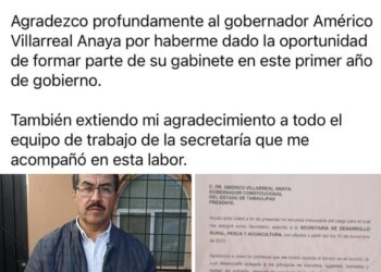 ⚠️Dámaso Anaya renuncia a la secretaría de Desarrollo Rural, asumiría mañana la rectoría de la UAT.