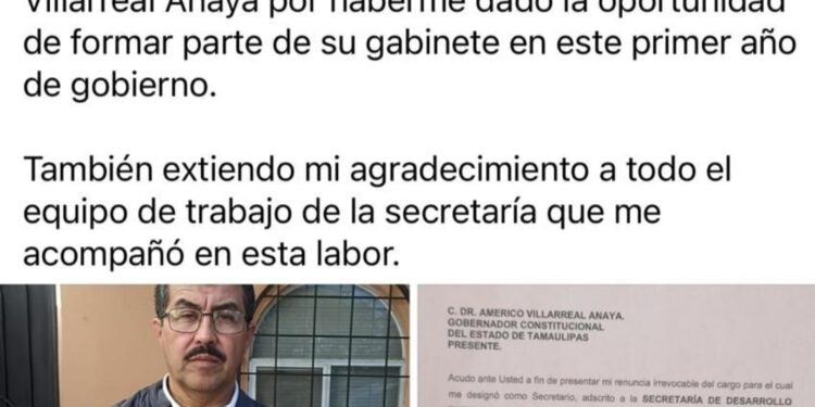⚠️Dámaso Anaya renuncia a la secretaría de Desarrollo Rural, asumiría mañana la rectoría de la UAT.