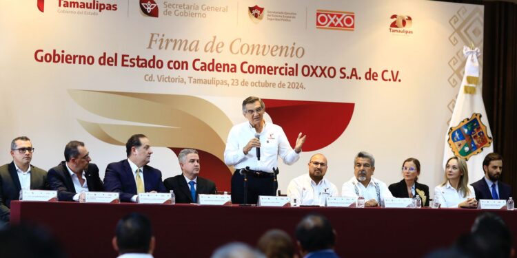 Firman convenio Gobierno de Tamaulipas y Oxxo para fortalecer seguridad