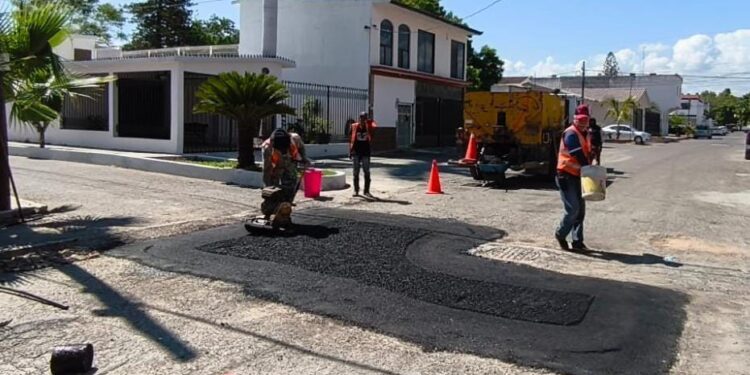 Obras públicas acelera programa de bacheo en colonias de Victoria.